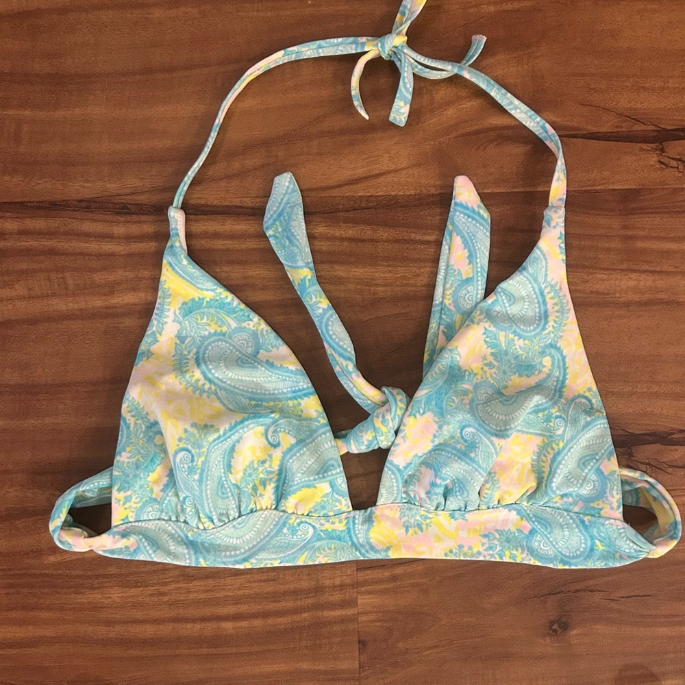 Victoria's Secret M Yellow and Blue Paisley Bikini Top Only